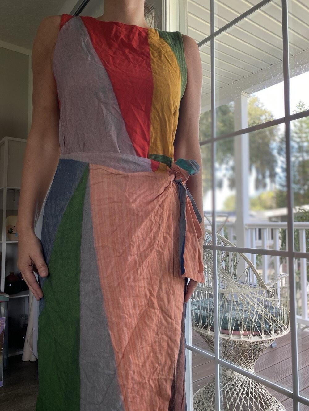Lenny Niemeyer Wraparound Belted Midi Dress M Spaghetti Strap Linen Blend